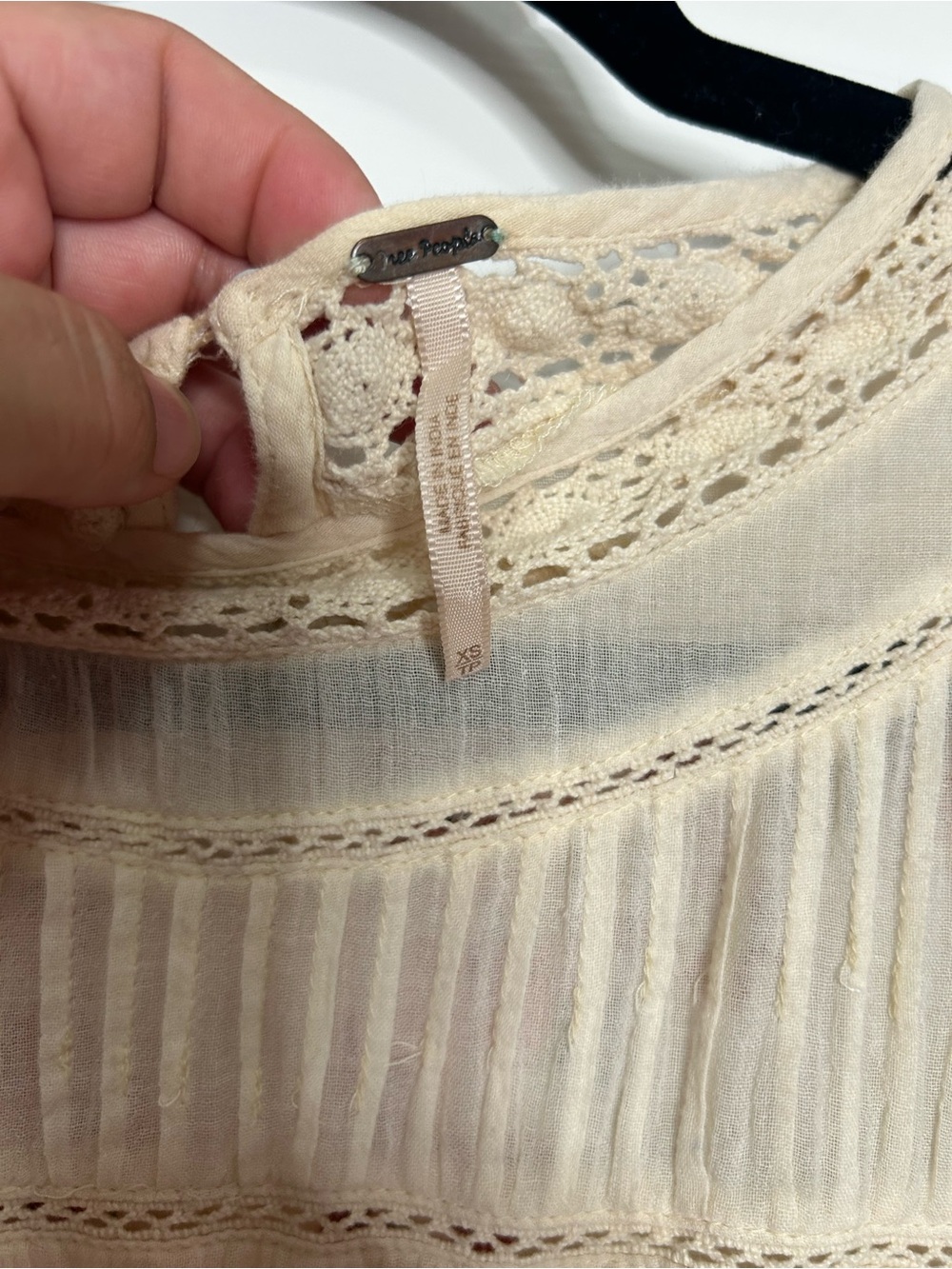Free People Embroidered Crochet Lace Boho Tunic Blouse Ivory XS - Picture 4 of 7